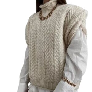 MNG Mango NWT Herringbone Gilet in Cream Alpaca Blend Size Large